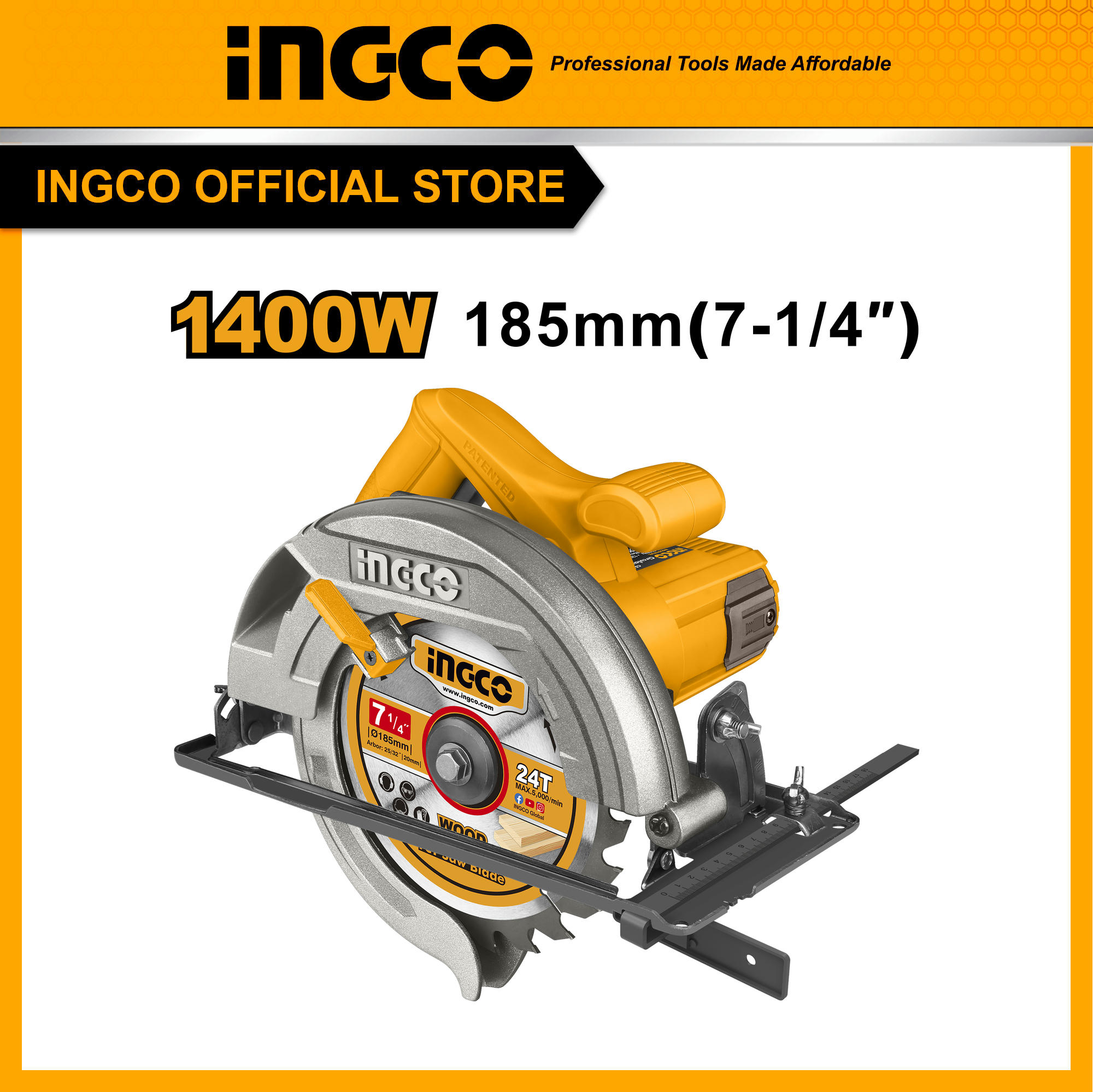 Ingco Circular Saw Size 7” 1400W Cs18538 ราคา 1,624 บาท*ส่งฟรี