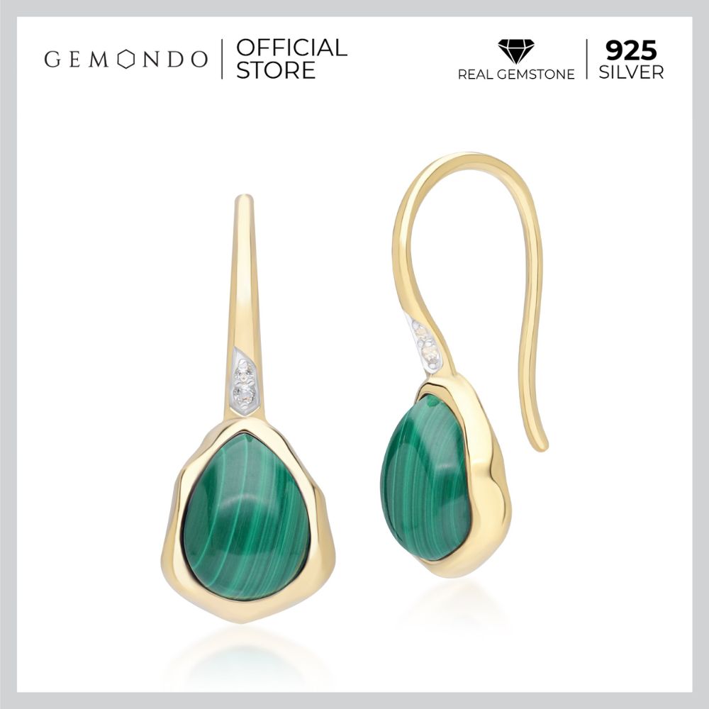 Gemondo Ireggular Sterling Silver 925 Malachite & Topaz Drop Earrings ราคา 2,635 บาท*ส่งฟรี