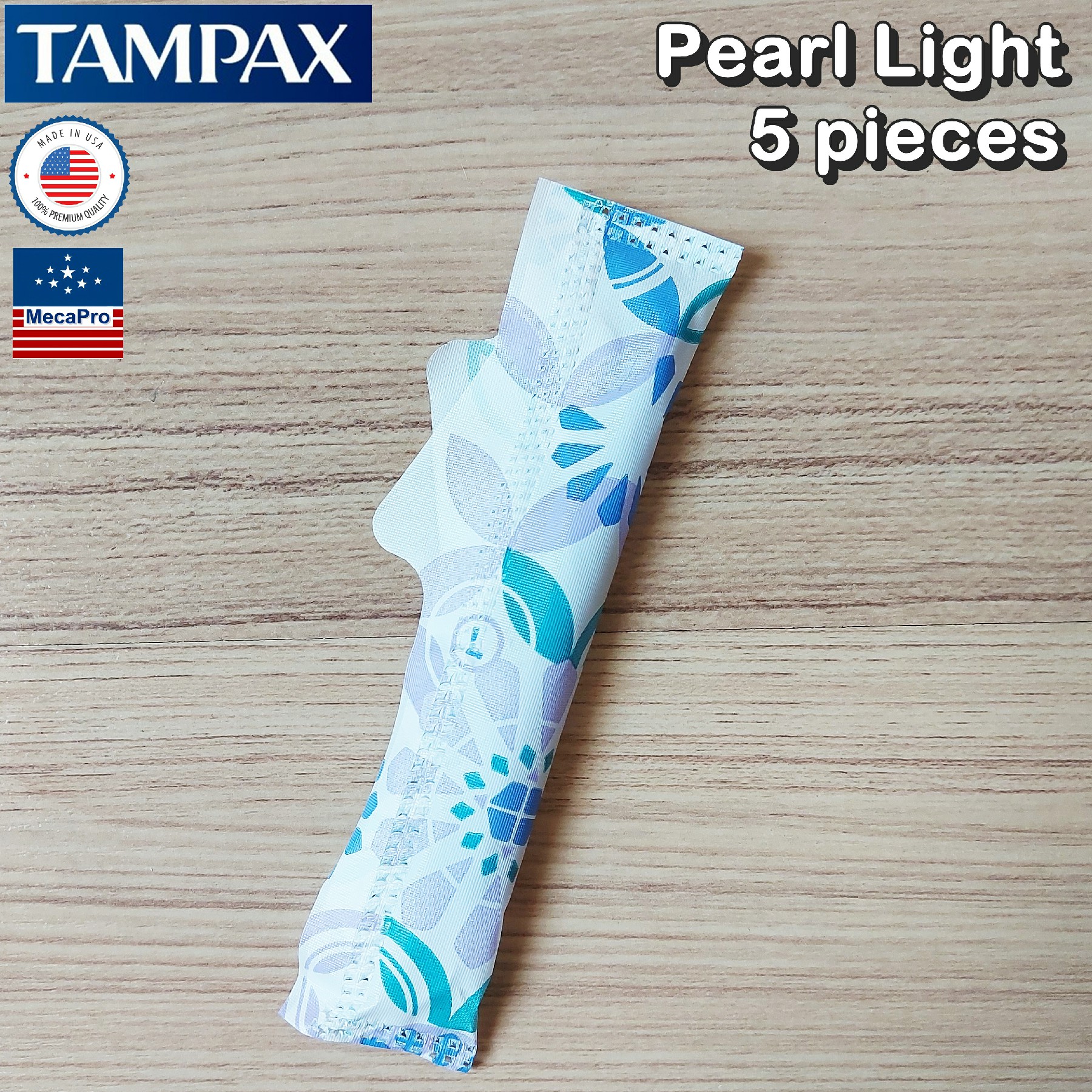 Tampax® Pearl Light Plastic Tampons Unscented 5 pieces ผ้าอนามัยแบบสอด 5 ชิ้น เหมาะกับวันมาน้อย สูตรไร้กลิ่น