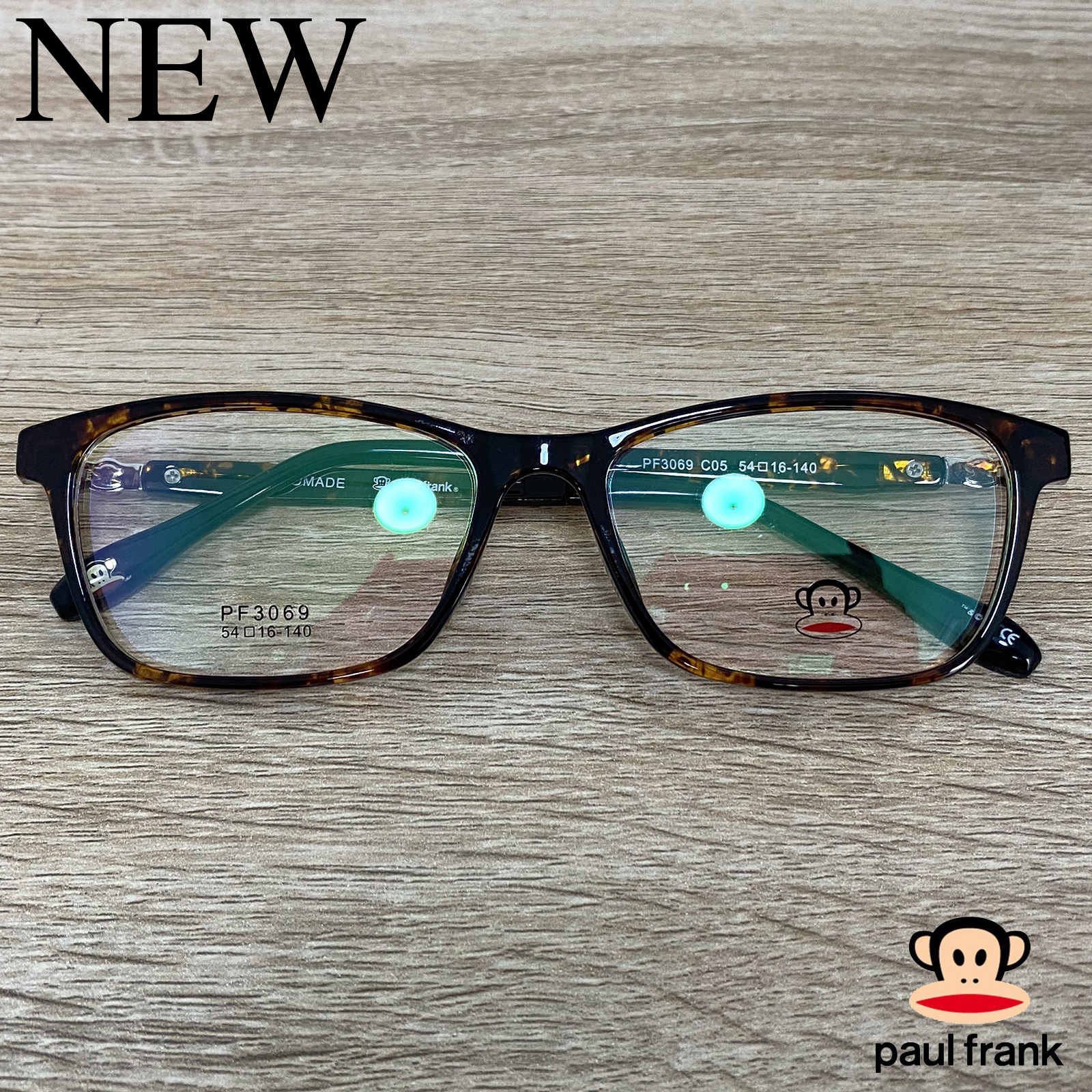 กรอบแว่นตา สำหรับตัดเลนส์ แว่นตาชาย หญิง Fashion รุ่น Paul Frank 3069 สีน้ำตาลลายกละ กรอบเต็ม ทรงเหลี่ยม ขาข้อต่อ วัสดุ TR รับตัดเลนส์ทุกชนิด