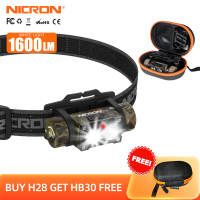 NICRON ไฟฉายไฟหน้า H25 / H28 1500 ลูเมน / 1600 ลูเมนสปอตไลท์ / น้ำท่วม / ไฟสีแดงที่มีการควบคุมสวิทช์คู่สีดำ H25 และ Camo H28 ไฟหน้า 18650 ไฟฉายแบบชาร์จไฟได้ขนาดเล็ก H25 / H28 ของขวัญคริสต์มาส