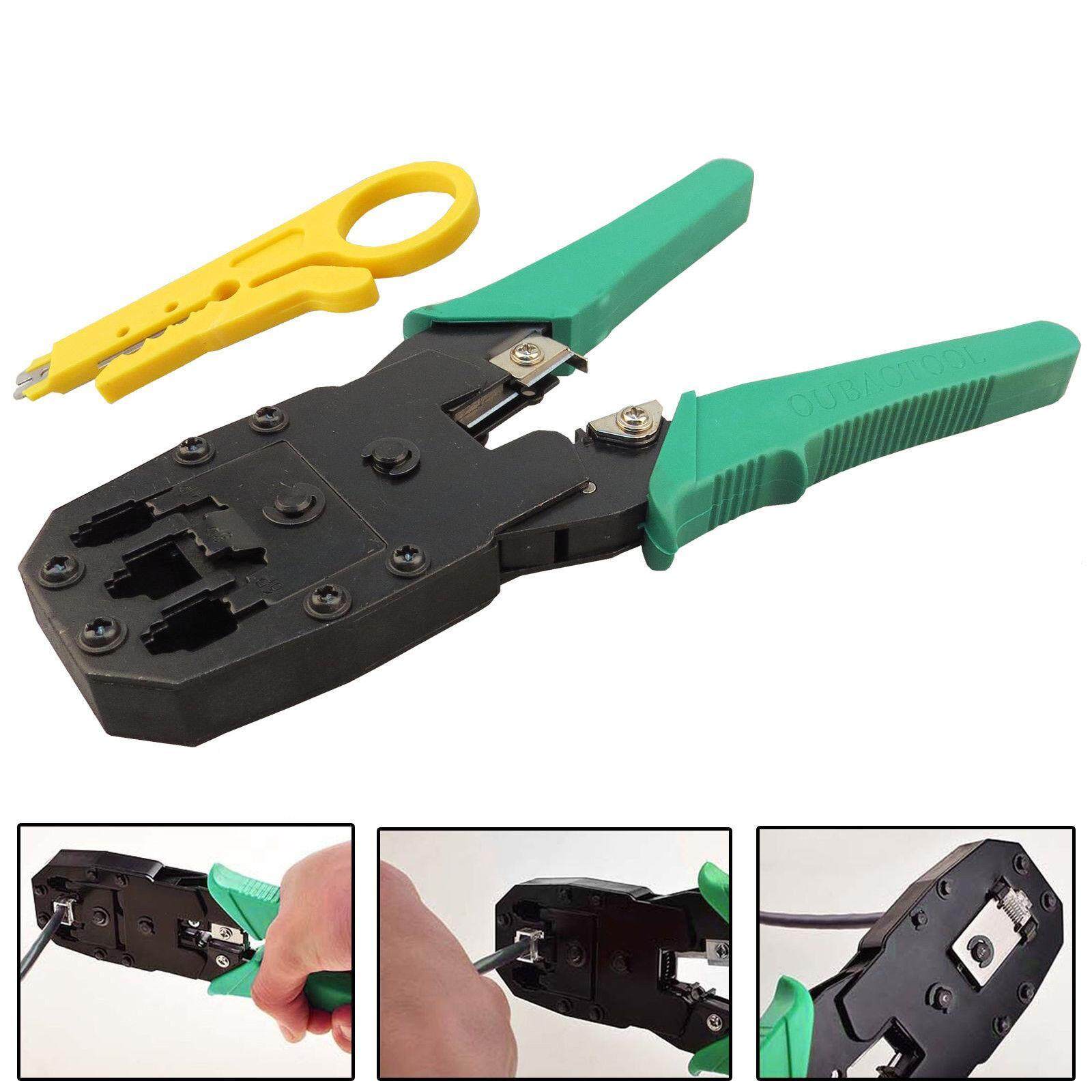 คีมเข้าหัวสายแลน Network RJ45 CAT5 RJ11 RJ12 LAN Cable Wire Crimper Crimp Plier Strip Tool Green