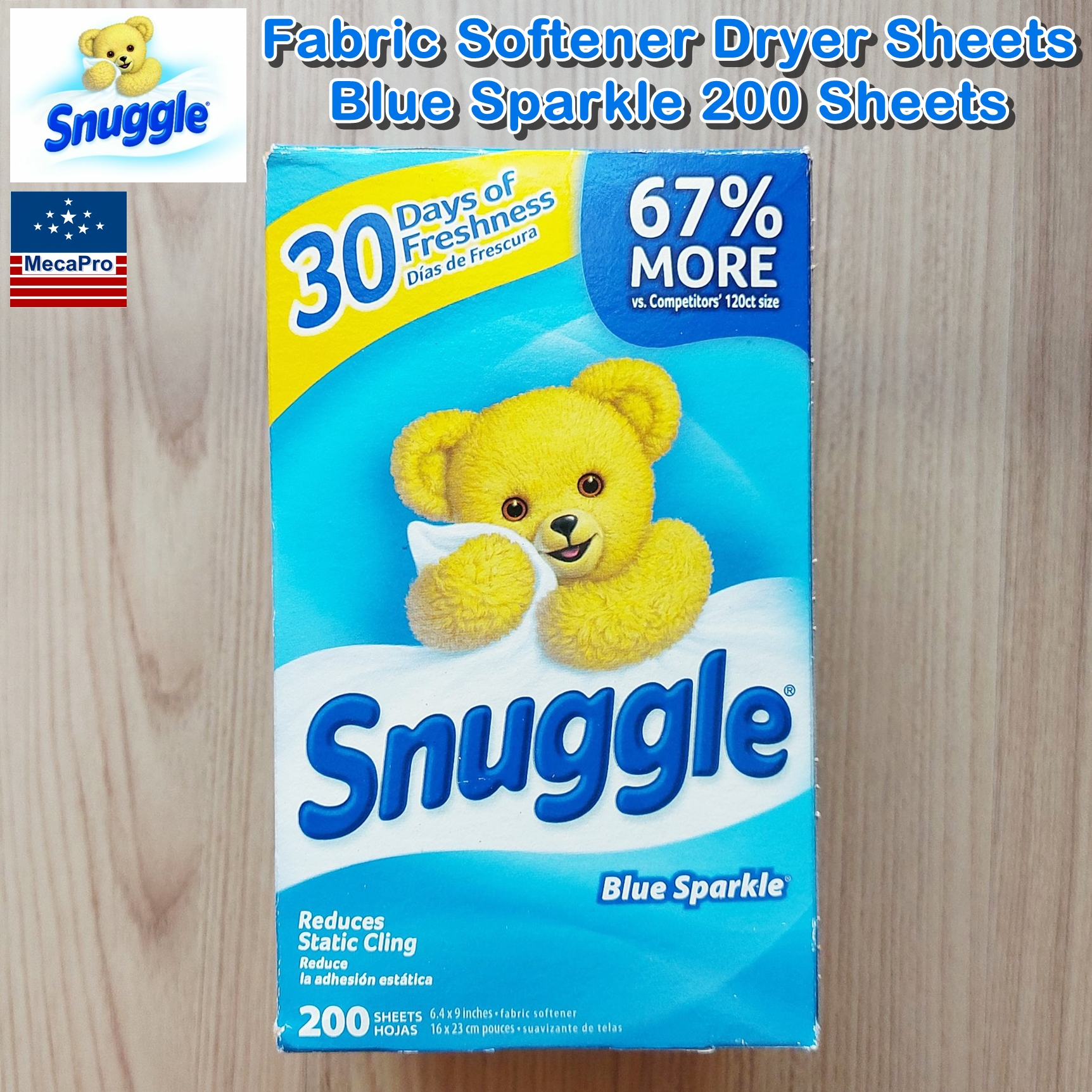 Snuggle® Fabric Softener Dryer Sheets Blue Sparkle 200 Sheets แผ่นอบผ้า กลิ่นบลูสปาร์คเคิล แผ่นหอม แผ่นหอมอบผ้า