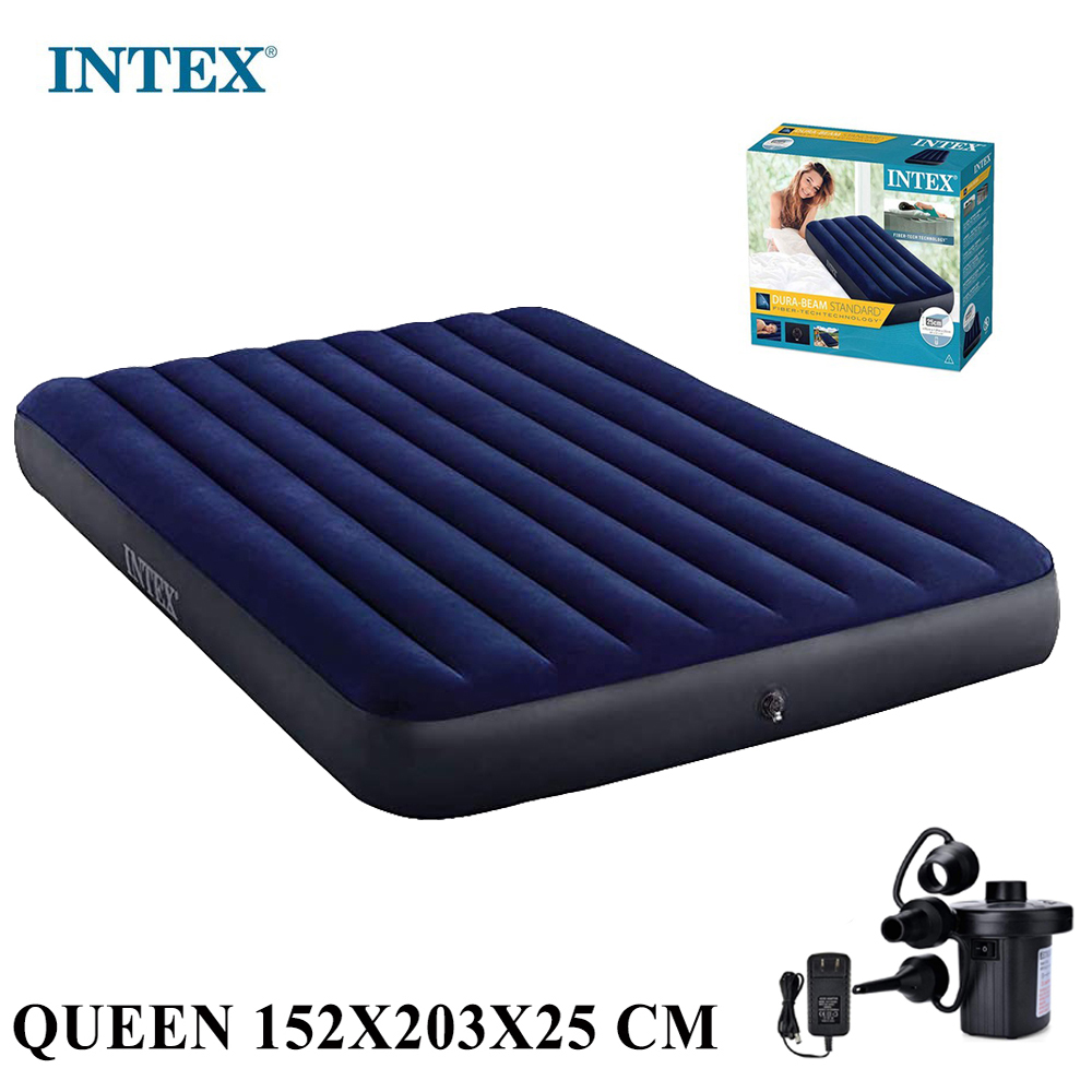 ที่นอนเป่าลม INTEX Classic Downy Airbed ที่นอน ที่นอนปิคนิค เบาะรองนอน เบาะลม ที่นอน 2.5 ฟุต 3.5 ฟุต 4.5 ฟุต 5 และ 6 ฟุต ที่นอนสูบลม ที่นอนพองลม