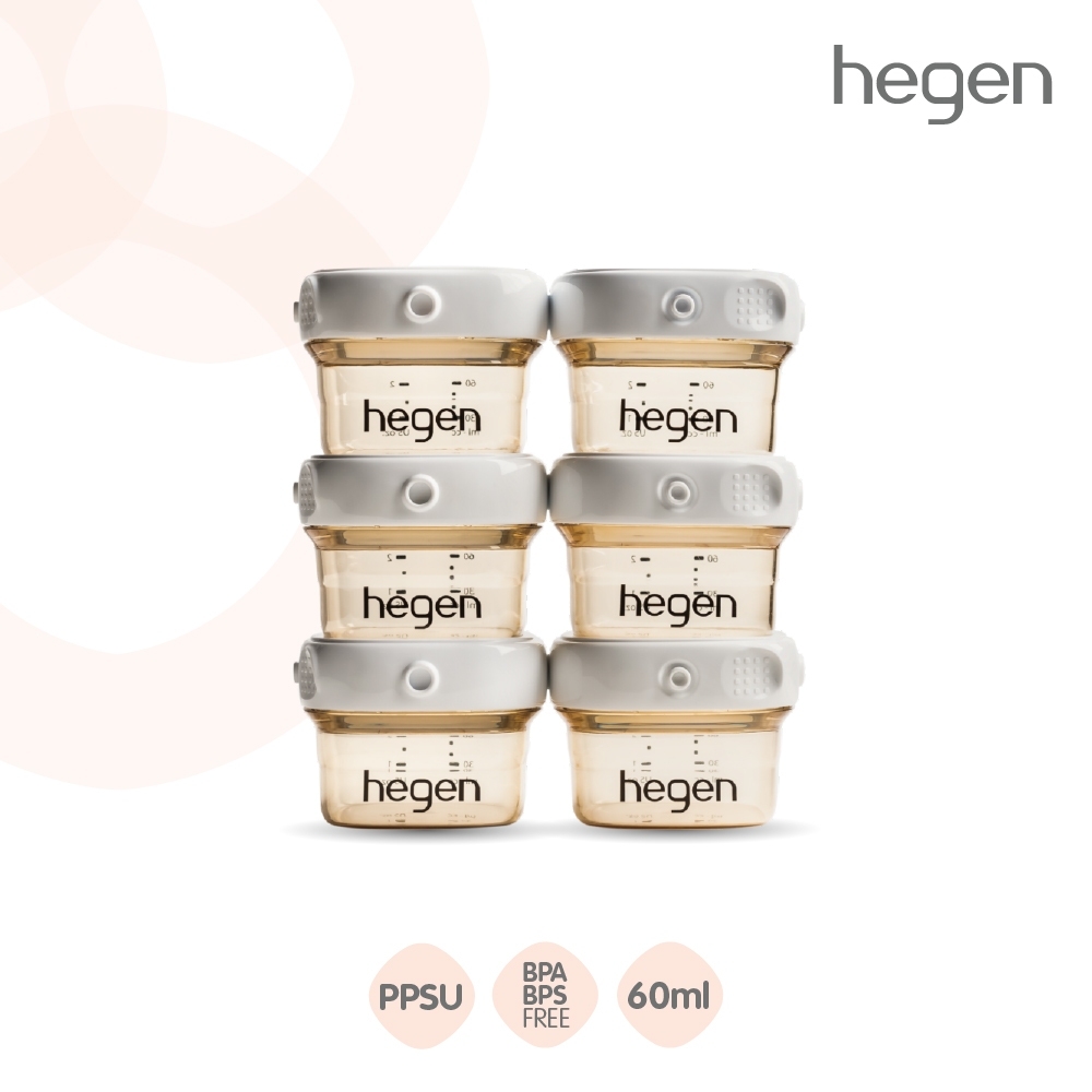 Hegen ขวดเก็บน้ำนม ฝาสีขาว 2 ออนซ์ / 60 มล. (แพ็ค 6 ชิ้น) Breast Milk Storage