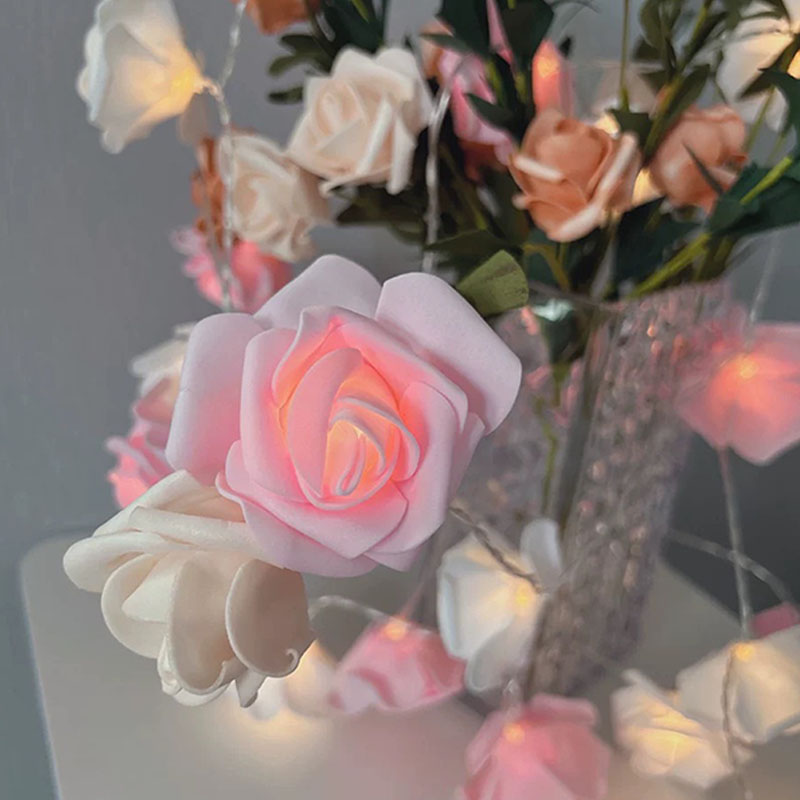 Rose string 3 M 20 flowers pink red white charcoal room decoration LED lights stagnant mode romantic DIY ราคา 83 บาท*ส่งฟรี