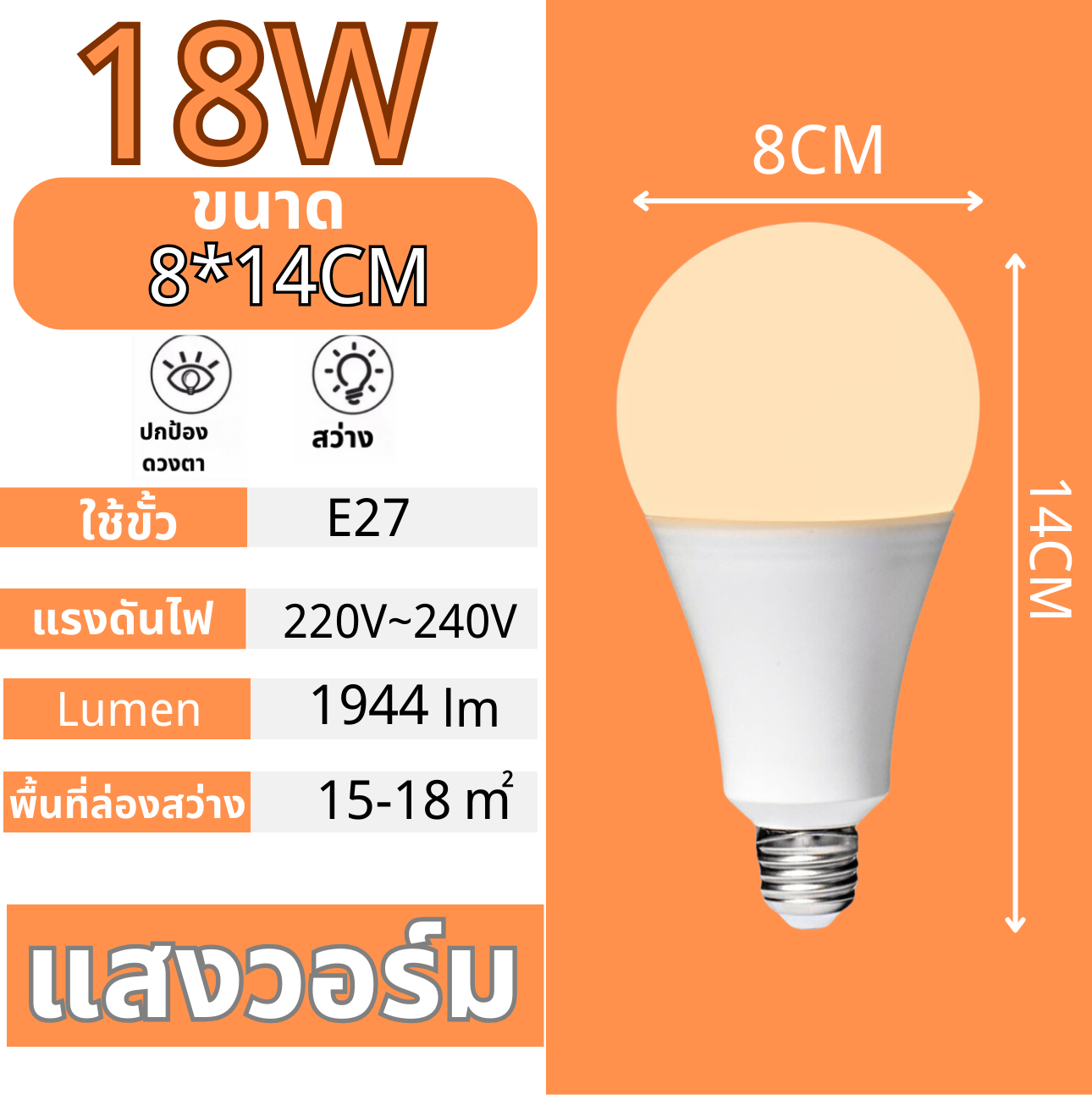 หลอดไฟ LED หลอดLED ขั้วE27 หลอดไฟกลม ใช้ไฟฟ้าบ้าน 220V หลอดไฟE27 3W 5W 7W 9W 13W 15W 18W 24W แสงสว่างนวลตา
