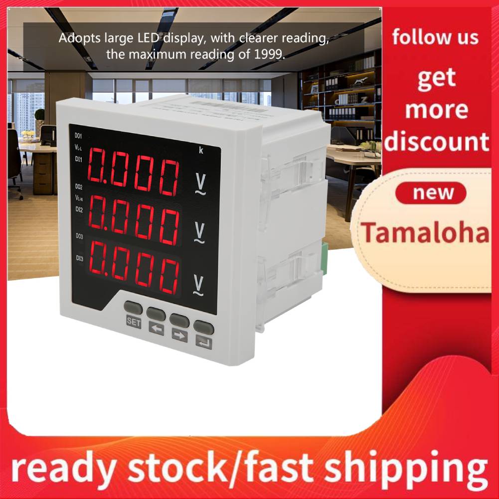 Tamaloha DTM-AV96 3เฟสมิเตอร์วัดกระแสไฟไฟ LED ตั้งโปรแกรมดิจิตอลจอแสดงผลโวลต์มิเตอร์ AC 450V