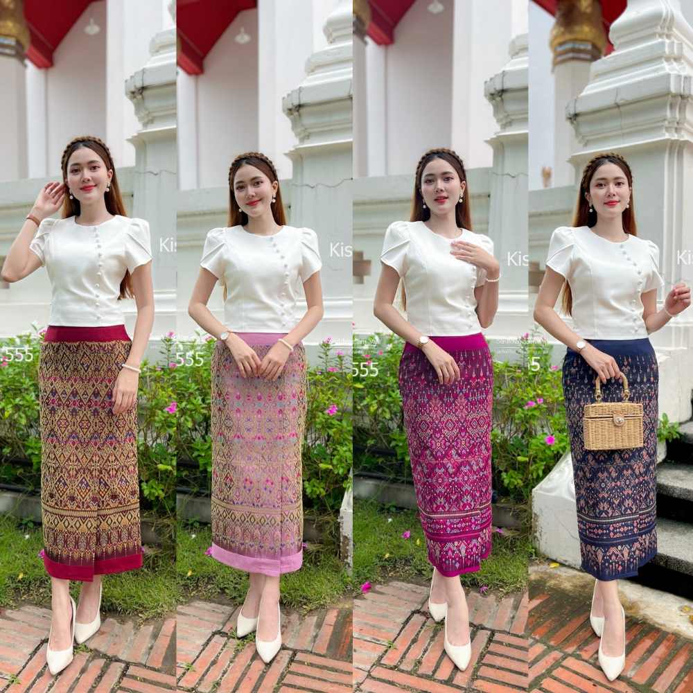 ชุดผ้าไทย เสื้อเชิ้ตผ้าไหมญี่ปุ่น แขนกลีบดอกบัว ผ้าทรงหลวมสำเร็จรูป ผ้าฝ้ายทอ ลวดลายเพสลีย์ชัดเจน สวมใส่ได้ทุกโอกาส