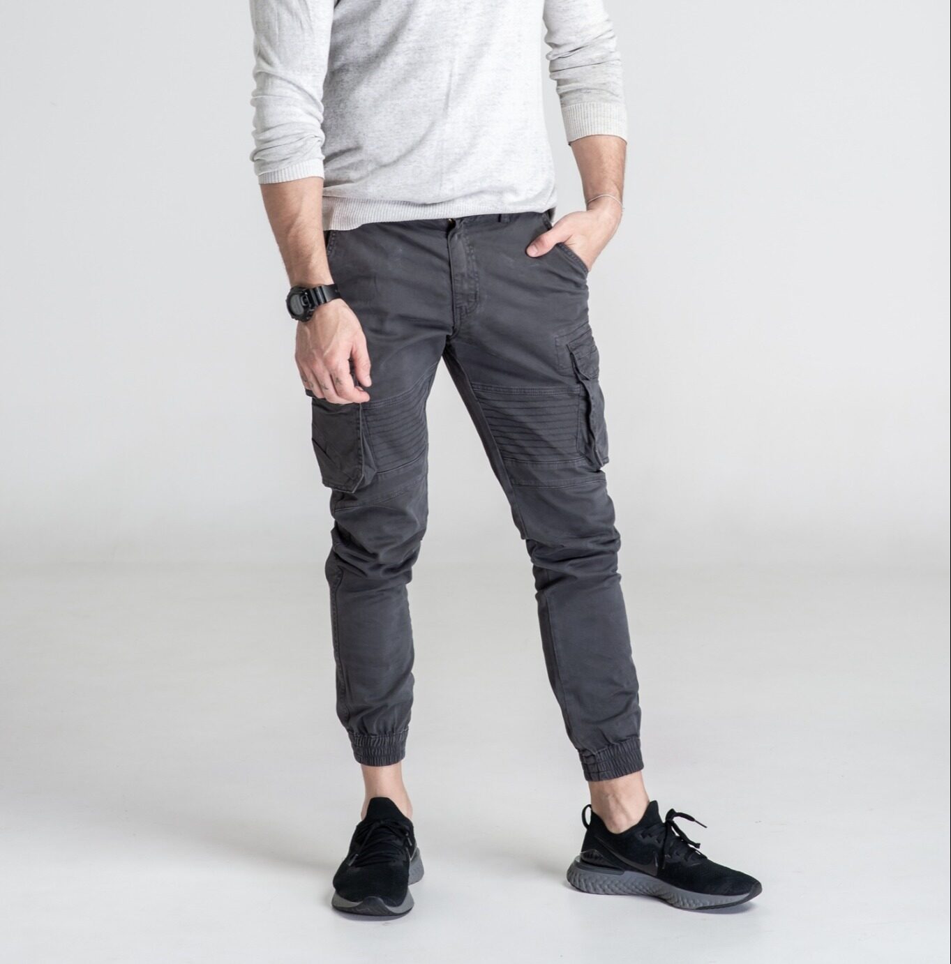 กางเกงขายาวผู้ชาย กางเกงขายาวคาร์โก้หลายกระเป๋า ปลายขาจั๊มชาย สุดเท่ ทรงสวยสไตร์เกาหลีW9061