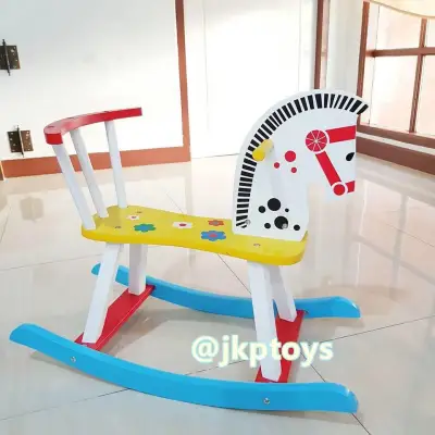 Todds & Kids Toys ของเล่นไม้เสริมพัฒนาการ ม้าโยกไม้ สีขาว + เหลือง