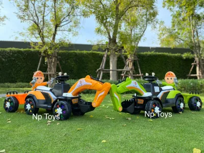 Np Toys รถแบตเตอรี่เด็ก รถเด็กนั่งแมคโครตักดิน(รุ่นใหม่ที่ตักดินใช้ระบบไฟฟ้า) มีกระบะพ่วงท้าย