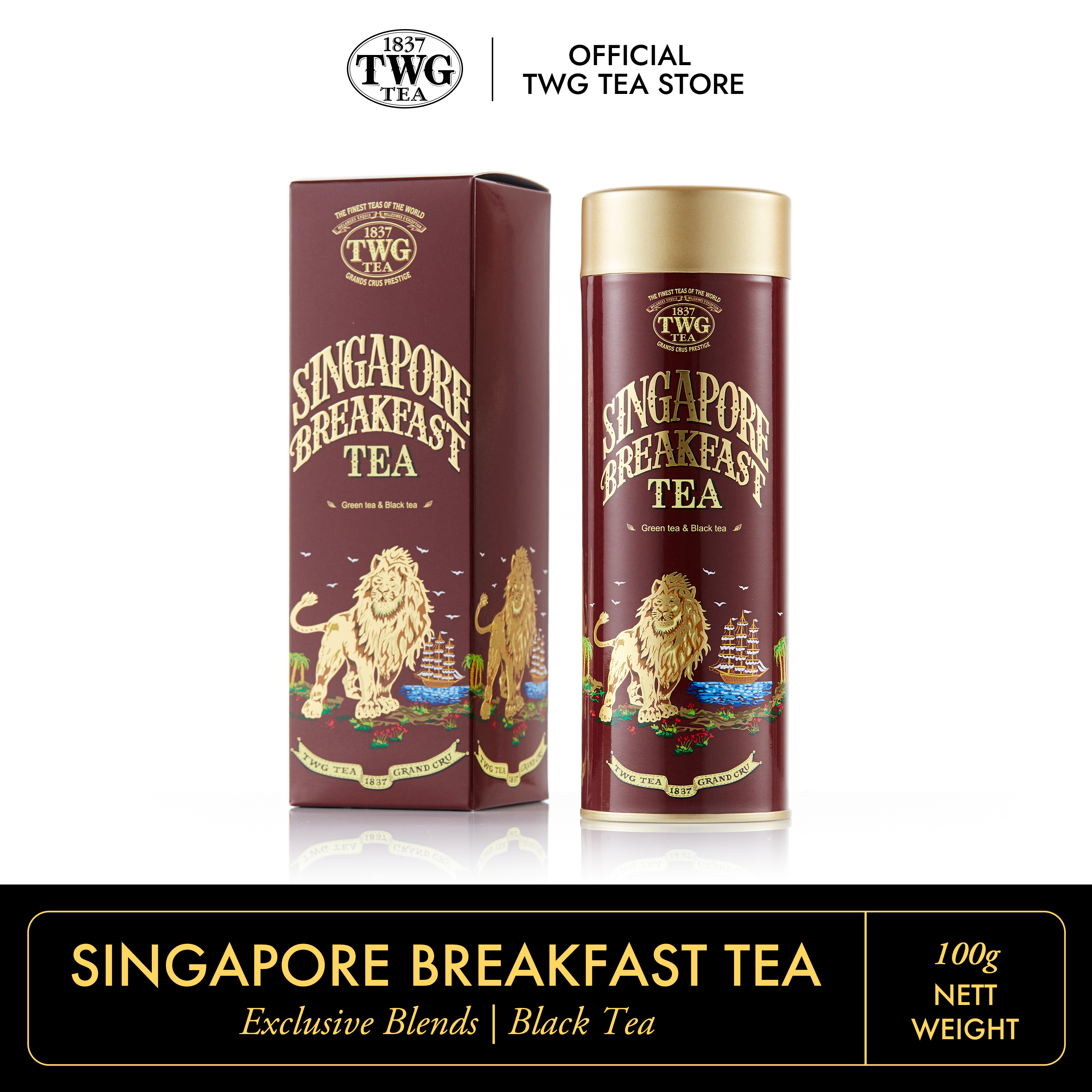 TWG Tea | Singapore Breakfast Tea | Green Tea & Black Tea Blend, Haute Couture Tea Tin Gift 100g / ชา ทีดับเบิ้ลยูจี ชาเขียวผสมชาดำ สิงคโปร์ เบรคฟาสต์ ที บรรจุ 100 กรัม ราคา 1,588 บาท*ส่งฟรี