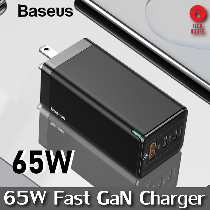 หัวชาร์จเร็ว Baseus GaN Charger 65W BS-C915 USB QC3.0 PD2.0 Travel Charger Type-C For Notebook Tablet iPhone Samsung