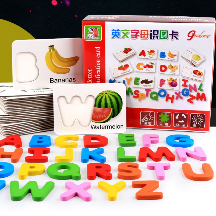 ของเล่นไม้ ของเล่นเสริมพัฒนาการ ตัวอักษรภาษาอังกฤษ จับคู่ A-Z กับผักผลไม้