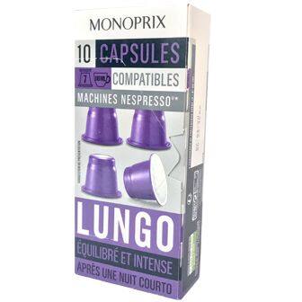 Monoprix Espresso Lungo Caps - 10 Caps - กาแฟแคปซูล Monoprix นำเข้าจากประเทศฝรั่งเศส