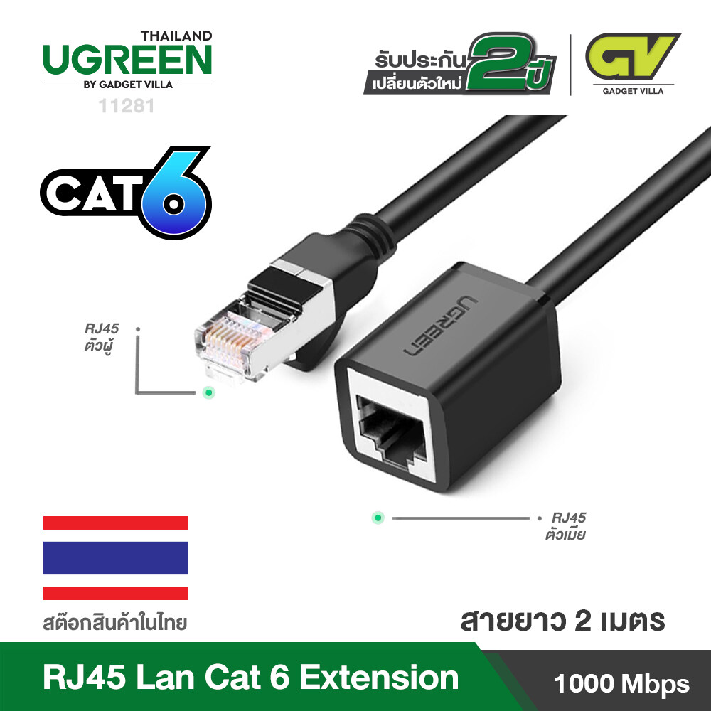 UGREEN  รุ่น 11279 ความยาว 1เมตร / รุ่น 11281 ความยาว 2 เมตร  Cat 6 FTP M TO F Extension Cable (Black)