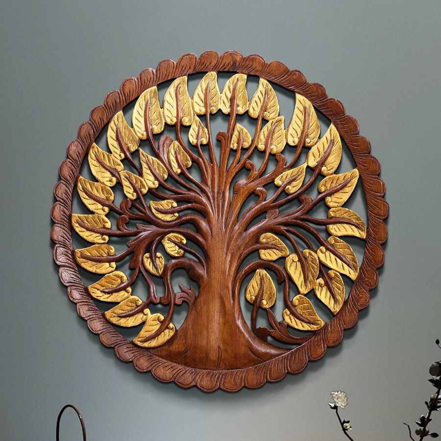 Bodhi Tree Attached to the Wall, Gold Plated, Carved Wood, Decorated the Monk's Room. There Are 2 Sizes. ราคา 6,599 บาท*ส่งฟรี