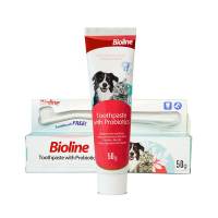 ยาสีฟันสุนัข ยาสีฟันแมว แถมแปรงสีฟัน ลดหินปูนสะสม ยับยั้งแบคทีเรีย Bioline Toothpaste With Probiotic 50g.(B2417)