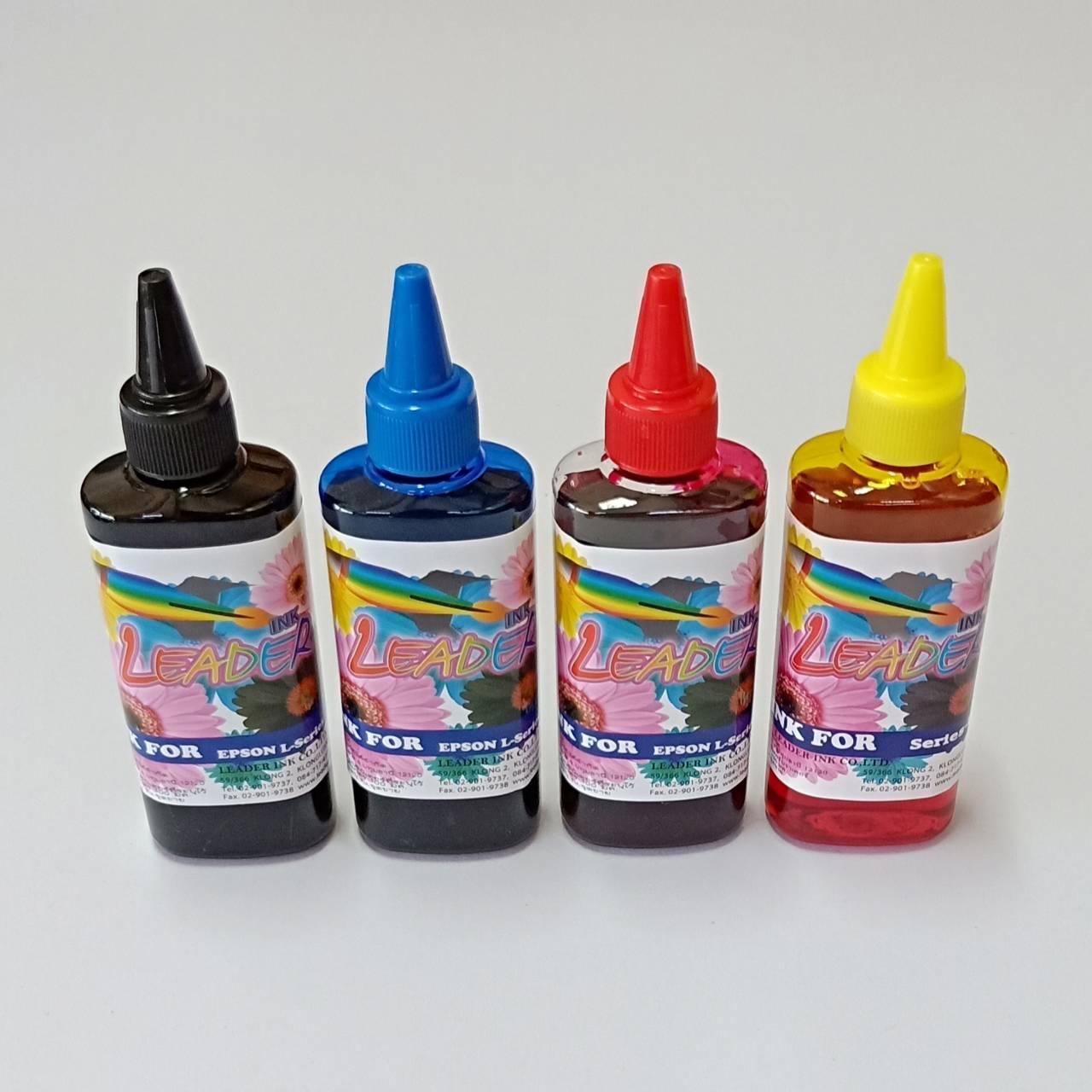 Leaderink 100ml 4สี1ชุด Inkjet refill ink forL100/L110/L120/L130/L200/L210/L220/L300/L310/L350/L360/L450/L550/L650/L800/L850/L1300/L1800 ราคา 150 บาท*ส่งฟรี