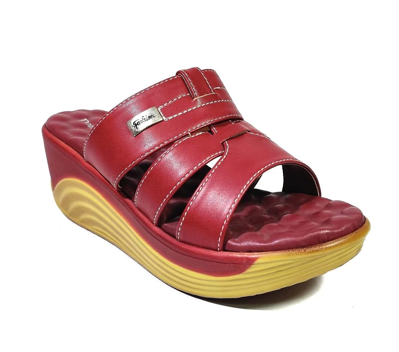 (พร้อมส่ง) รองเท้าผู้หญิง รองเท้า รองเท้าเพื่อสุขภาพหญิงรุ่น35153หนังนิ่ม สีแดงเลือดหมู