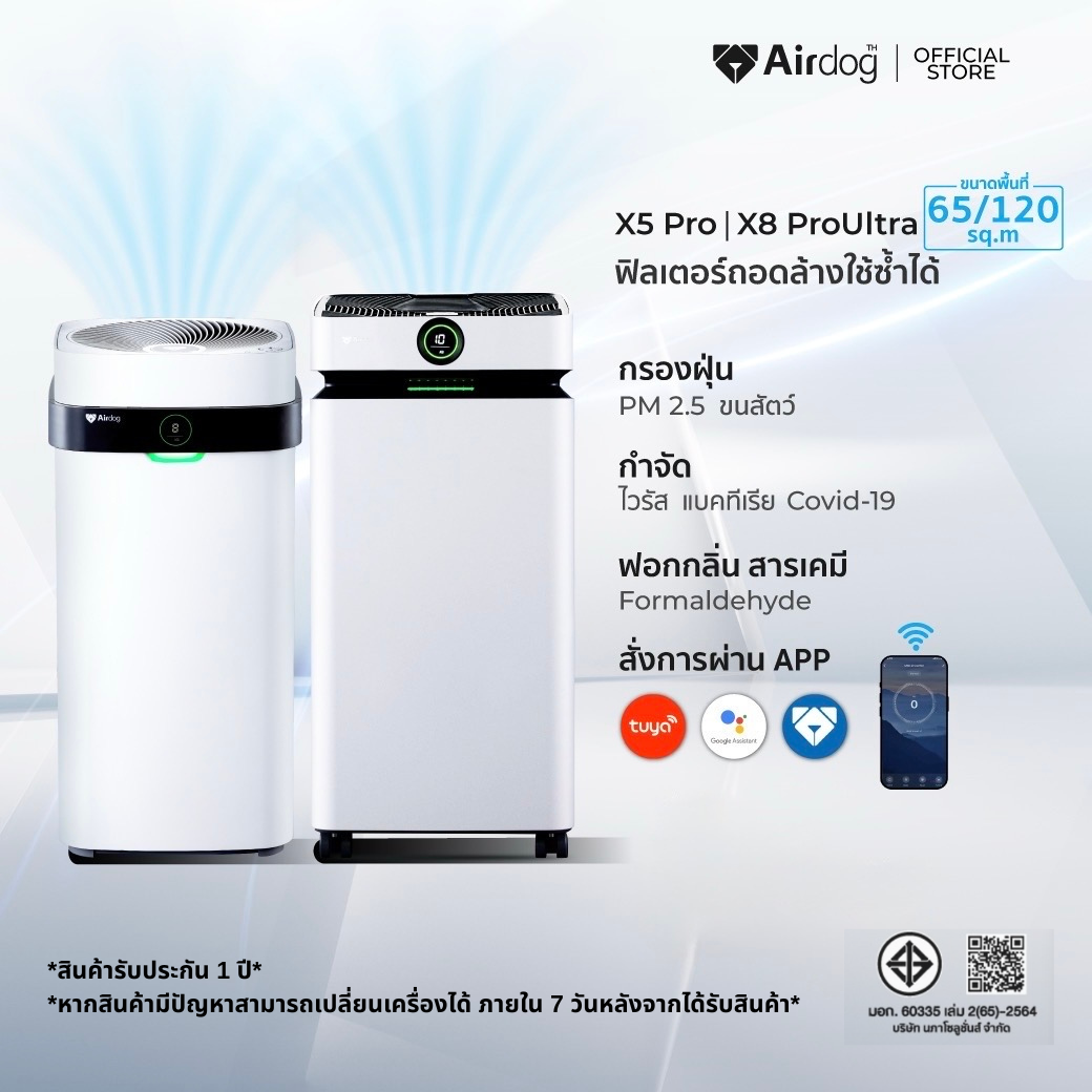 [Double Pack Cheaper] Airdog Air Purifier Filters Dust and Viruses, Model X8Proultra(D) for 100-120 Sq m + X5Pro(D) for 30-65 Sq M. ราคา 97,800 บาท*ส่งฟรี