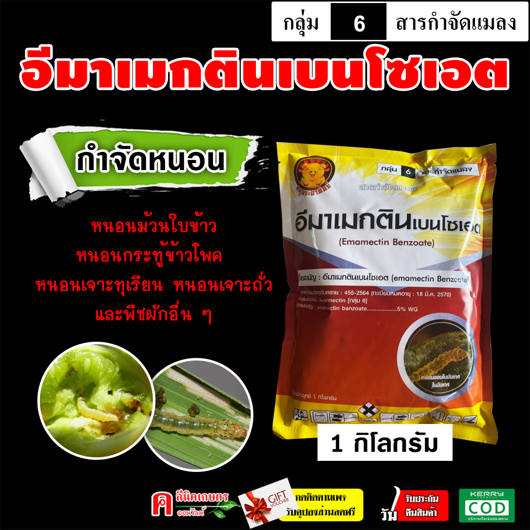 อีมา_หมูพระอาทิตย์ ( 1 กิโลกรัม ) สารตัวเดียวกับ อีมาเอ็กซ์ อีมาเมกติน เบนโซเอต 5% WG สารป้องกันกำจัด หนอนกระทู้ข้าวโพด หนอนเจาะผลทุเรียน