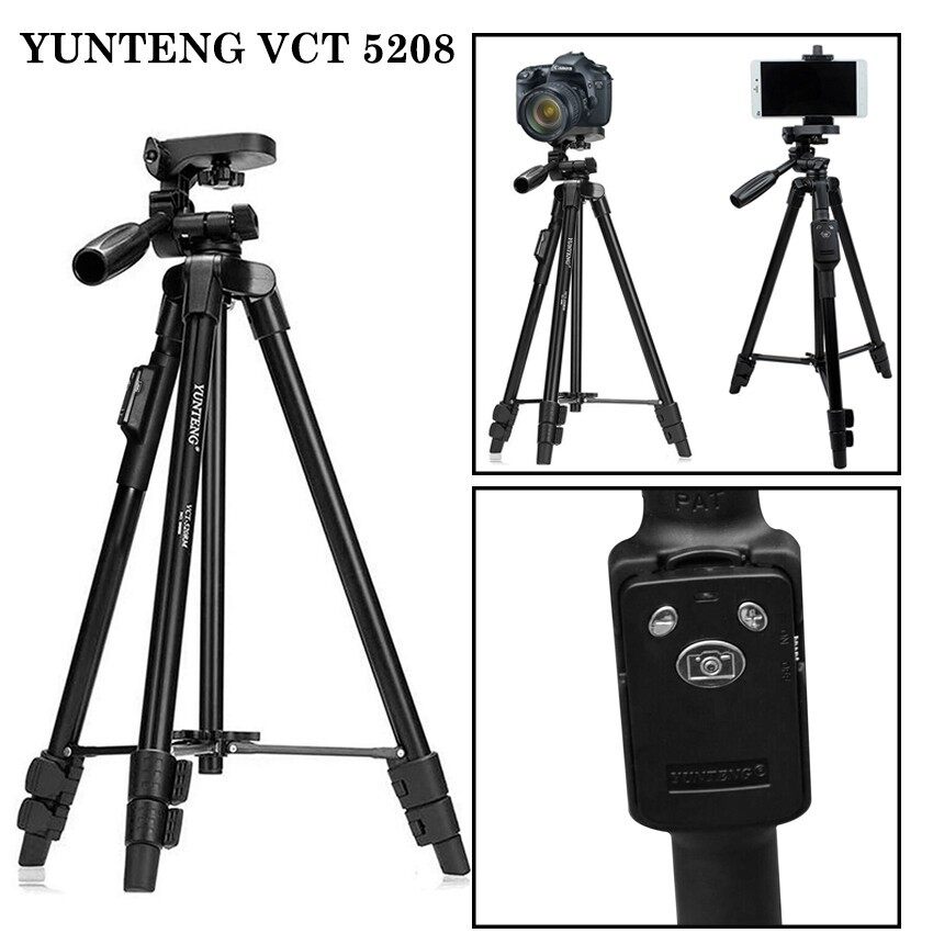 (ของแท้100%) YUNTENG ชุด ขาตั้งกล้อง พร้อมรีโมทบลูทูธ หัวต่อมือถือในตัว รุ่น VCT-5208 (สีดำ)