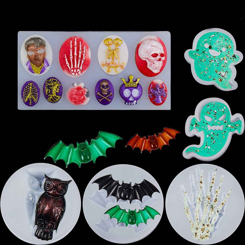 SFAJAI Home Decoration Festival Supplies Bat Pumpkin Branch Spider Owl Silicone Molds Happy Halloween Skull Hand Halloween Resin Mould