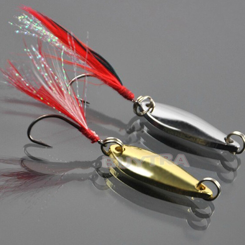 2.5g-20g Fishing Lures With Feather Treble Hooks Fishing Rotating Spoon For  Saltwater Freshwater
