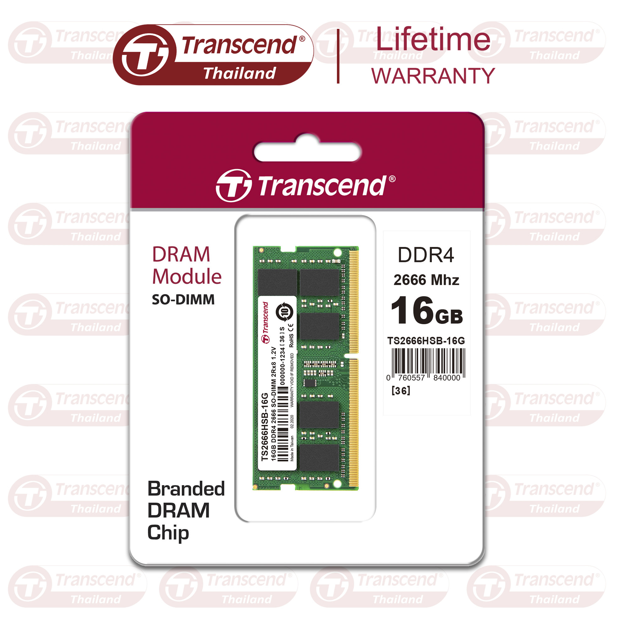 RAM-Memory for Notebook DDR4-2666 : SO-DIMM 16GB : Premium Grade : Transcend : รับประกันตลอดอายุการใช้งาน - มีใบกำกับภาษี