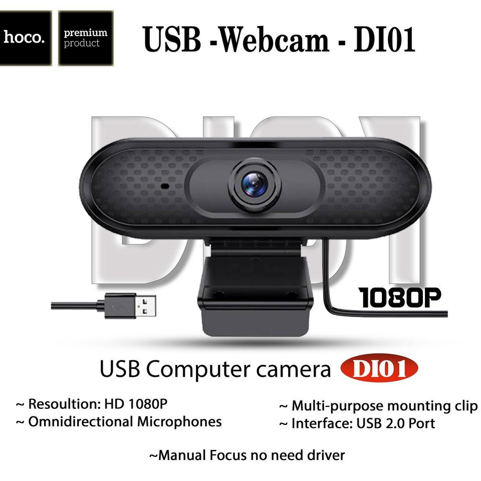 กล้อง กล้องหน้าคอม กล้องเว็บแคม Hoco รุ่น DI01 สามารถหมุนกล้องขึ้นและลงได้ถึง 85 องศา มีไมค์โครโฟนในตัว คุณภาพสินค้าดี ใช้งานได้ดี