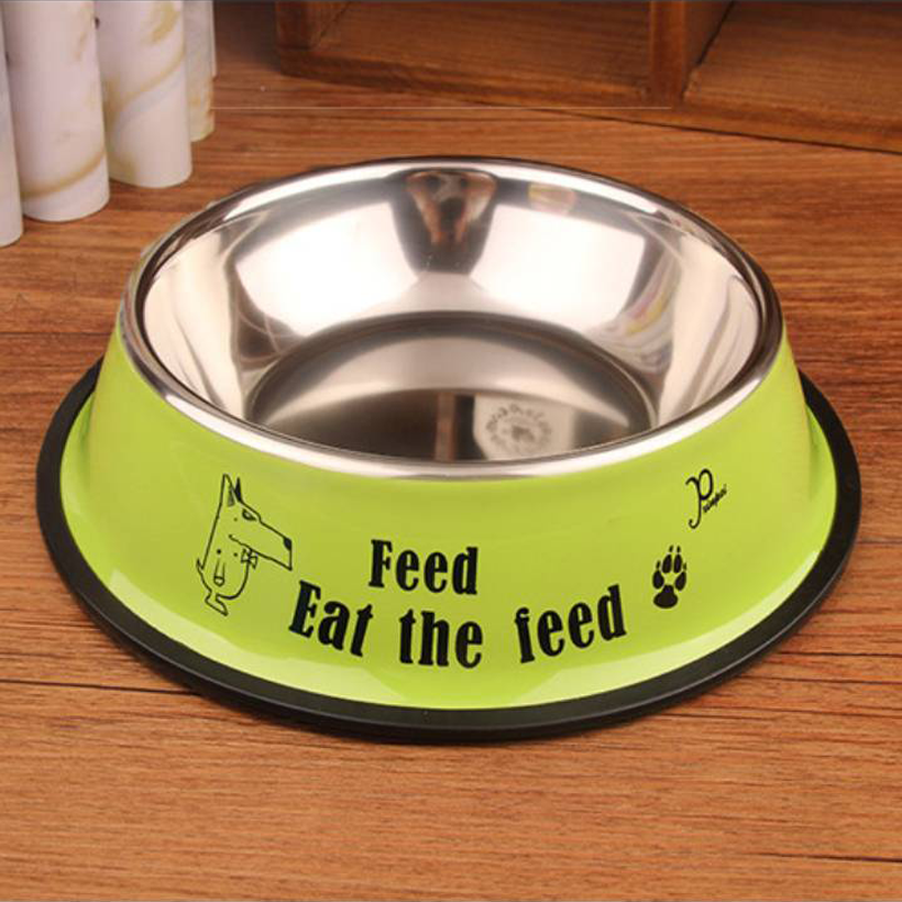 ชามอาหารสุนัข จานข้าวสุนัข ทำจากสเตนเลส มีขอบยางกันลื่น ชามใส่น้ำ ชามอาหารสัตว์ จำนวน 1 ใบ
