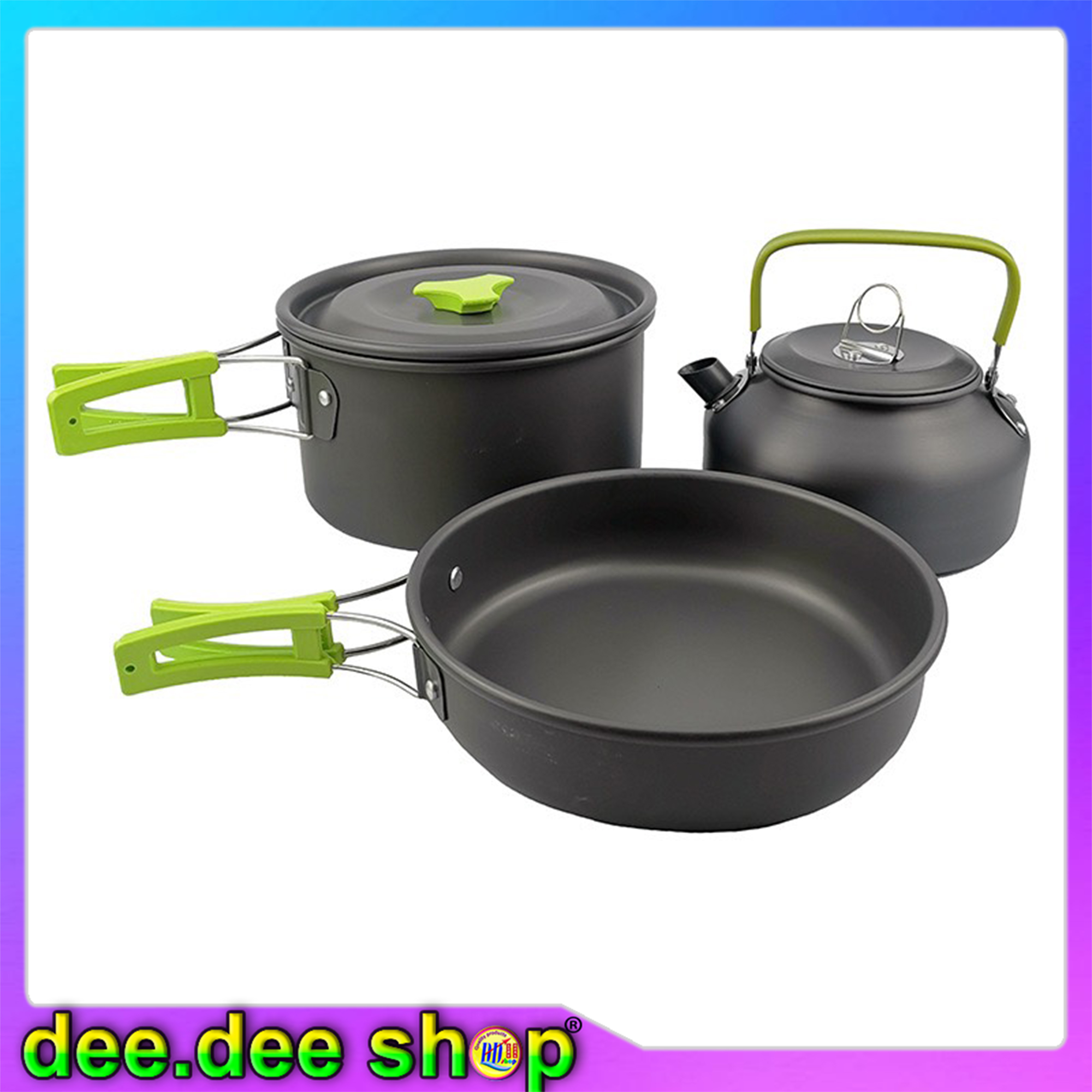 Camping Cooking Pot หม้อตั้งแคมป์ 3-4คน ทำอาหาร หม้อเดินป่าแบบพกพาพร้อมใช้งานหม้อตั้งแคมป์สามชิ้นและกาต้มน้ำ (DS-308)