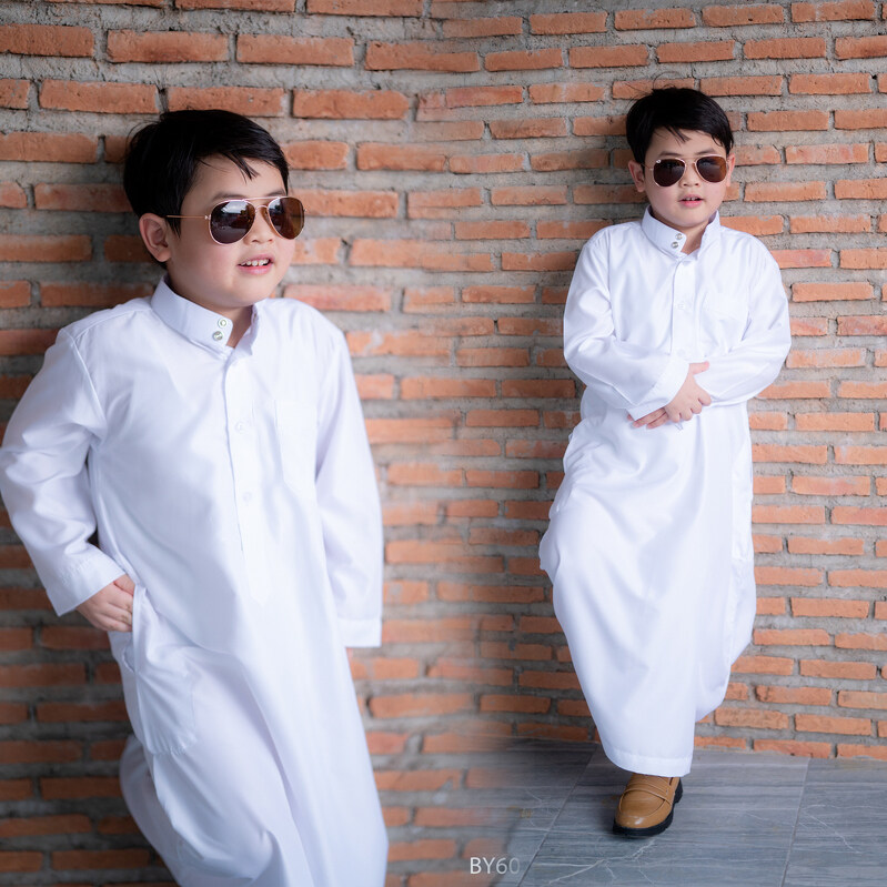 ชุดโต๊ปเด็กชาย Thawbสีขาว ชุดเดรสชาย ชุดเดรสยาว ชุดเดรสออกงาน ชุดมุสลิมชาย ชุดโต๊ปอิสลาม เสื้อผ้ามุสลิม งานนำเข้า