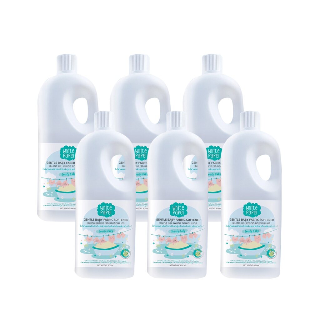 White Papel น้ำยาปรับผ้านุ่ม สำหรับผ้าเด็ก กลิ่นสวีทตี้เบบี้ 800ml. (6 ขวด) ยกลัง ราคา 1,794 บาท*ส่งฟรี