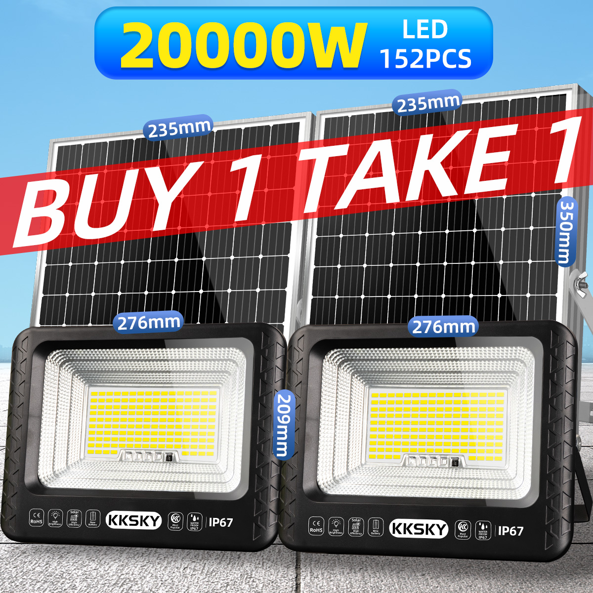 KKSKY ไฟโซล่าเซลล์ ไฟสนามโซล่าเซลล์ 20000W 50000W 80000W Solar Light กันน้ำIP67 ไฟภายนอกอาคาร ไฟสปอร์ตไลท์ โคมไฟโซลาเซลล์ ระบบเซนเซอร์อัจฉริยะ ชาร์จไว