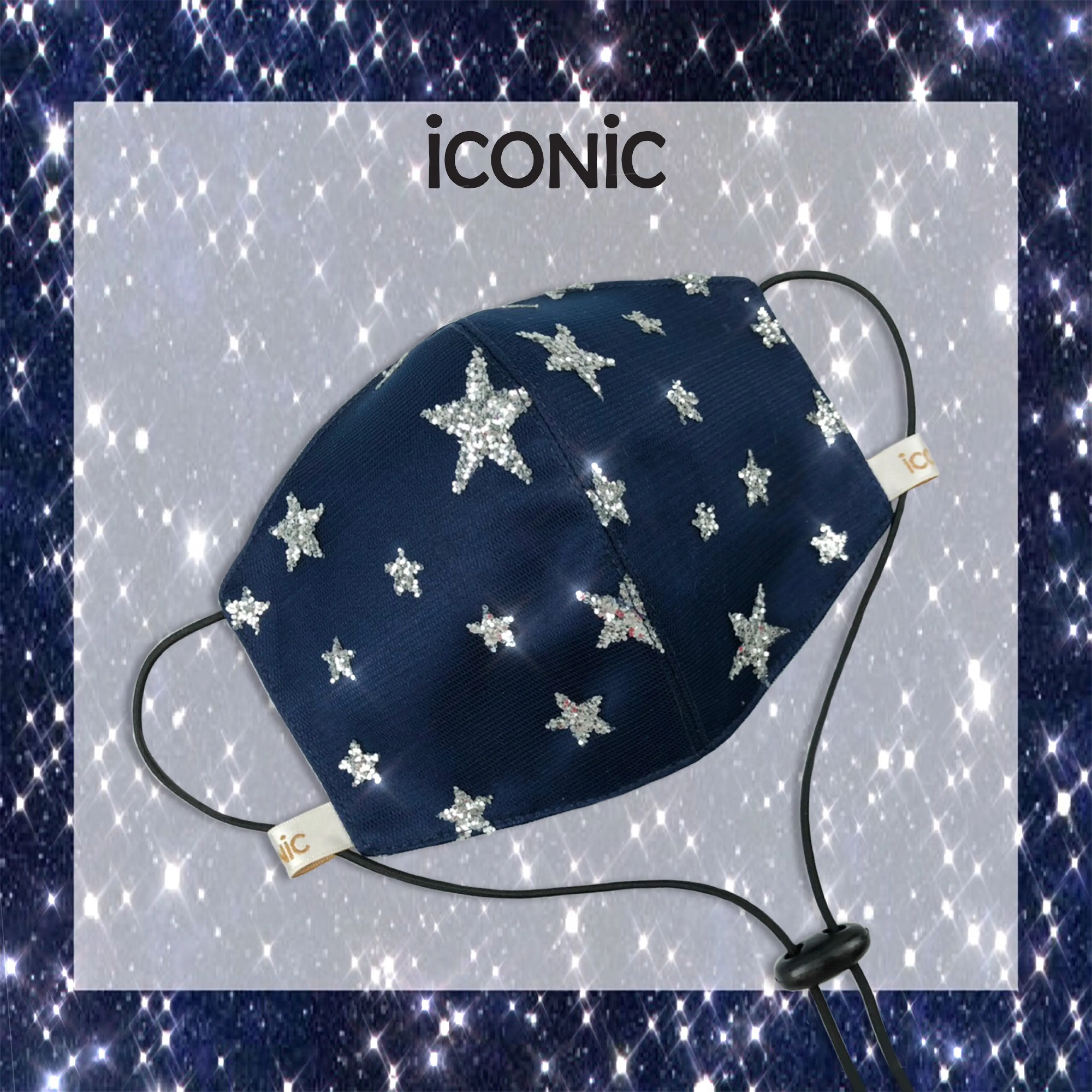 iCONiC BLUE GALAXY SPARKLING MASK LIMITED EDITION #4408 สีน้ำเงิน รุ่น สายยาว หน้ากากผ้า หน้ากากอนามัย หน้ากาก วิบวับ