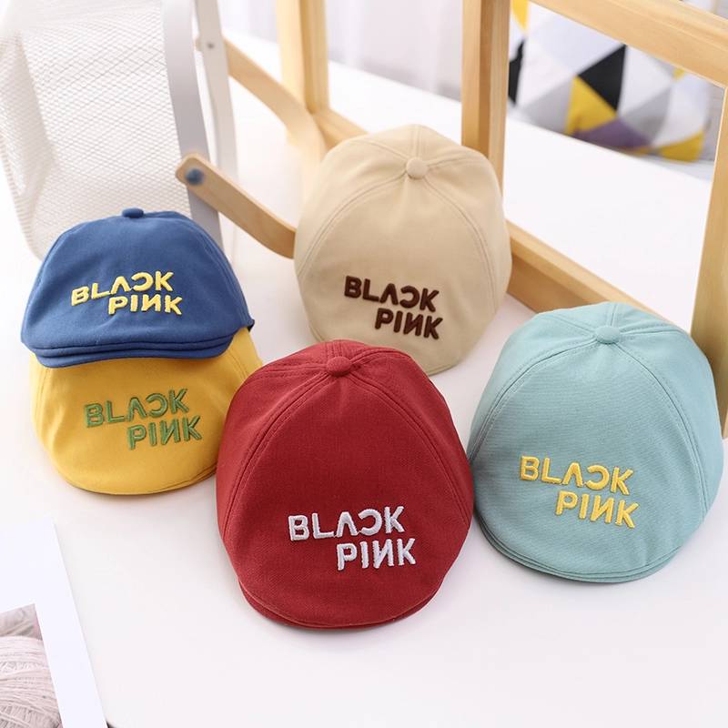 NongPun Shop☆พร้อมส่ง☆หมวกเด็ก หมวกติงลี่เด็ก 4เดือน - 2ปี หมวกเด็กอ่อน หมวกเด็กผู้ชาย หมวกเด็กทรงติงลี่ หมวกเด็กผู้หญิง ปักลาย BLACK PINK รอบหัว:48-50 cm.