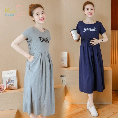 RR Maternity Dress Korean Style Comfortable Printed Maternity Long Dress