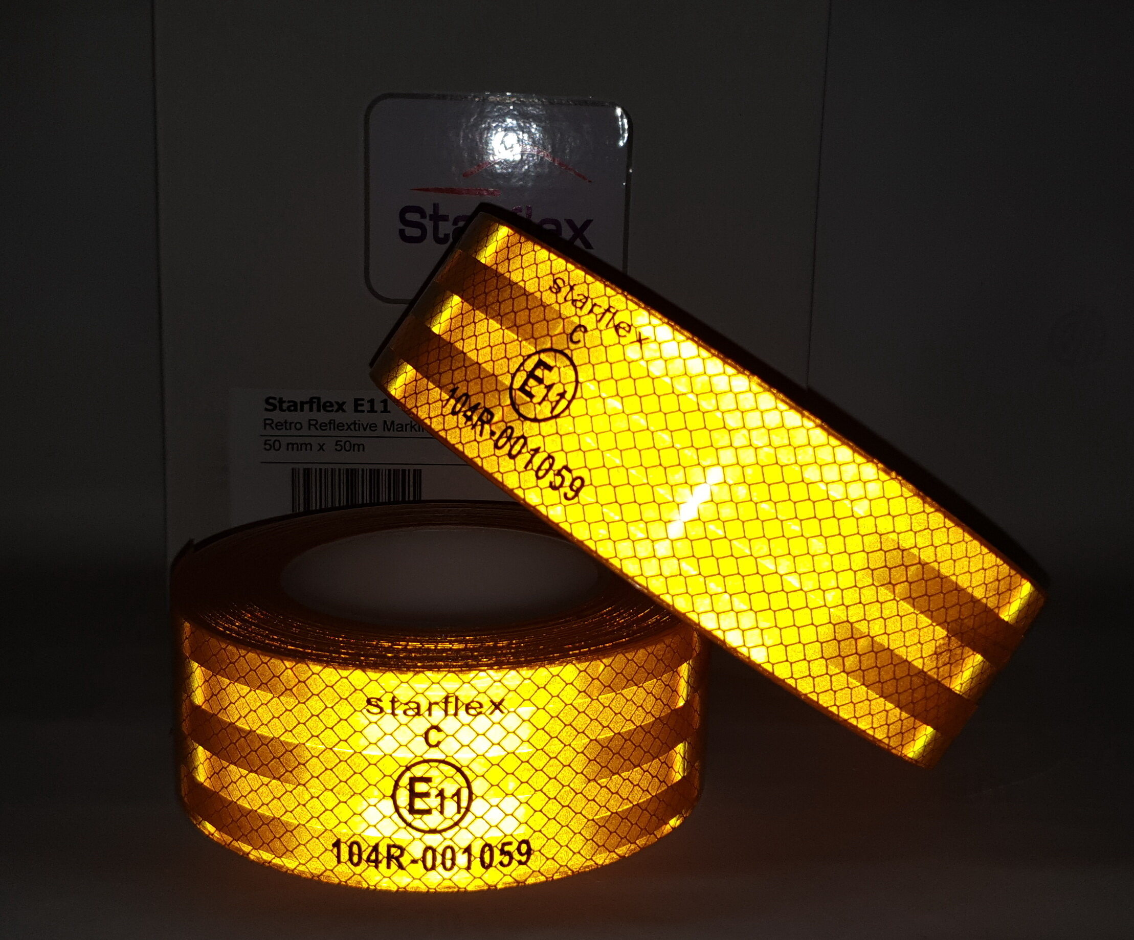 (ม้วนละ 5 เมตร)เทปสะท้อนแสง Starflex PET  สีเหลือง  ขนาด 5cm x 5 เมตร