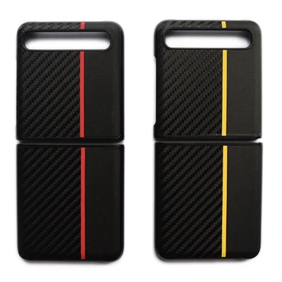 2 Pcs Luxury Carbon Fiber Cover for Samsung Galaxy Z Flip Case for Galaxy Z Flip Phone Cover, Black-Red & Black-Yellow