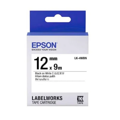 เทปเครื่องพิมพ์ฉลาก Epson LabelWorks LK-4WBN 12 mm อักษรดำบนพื้นขาว (9M)