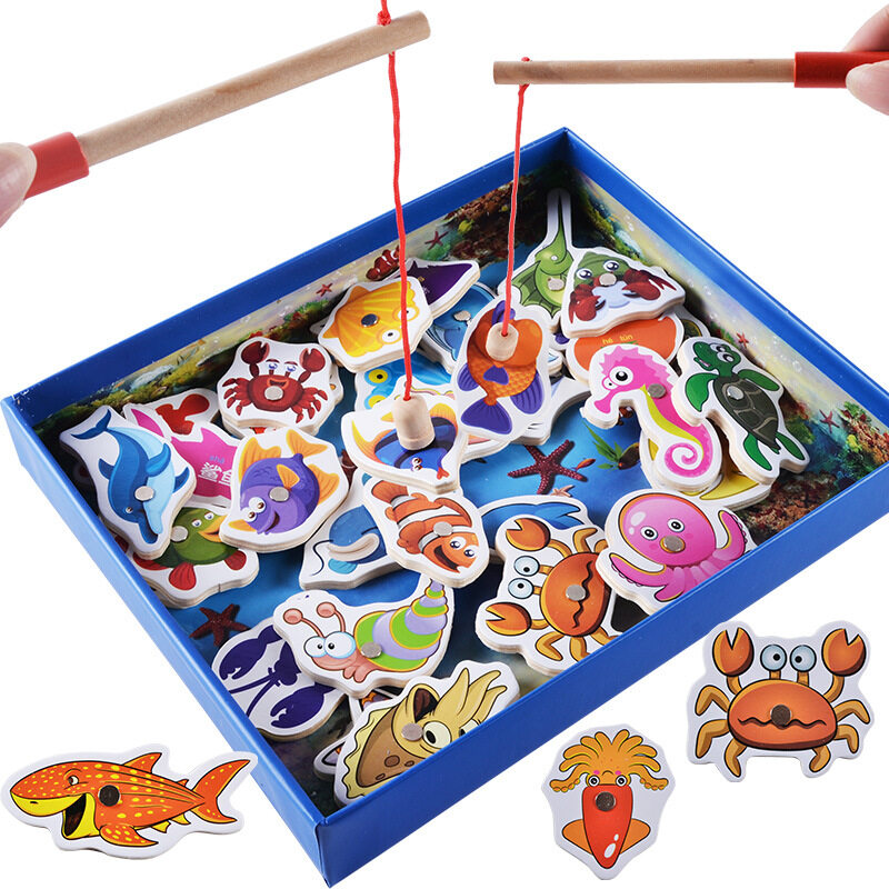 CuteHome เกมตกปลา 32ชิ้น ใต้ท้องทะเล ชุดเกมตกปลา เกมตกปลาแม่เหล็ก ของเล่นไม้ ชุดของเล่น ของเล่นเสริมพัฒนาการ ของเล่นเสริมทักษะ Fishing Game