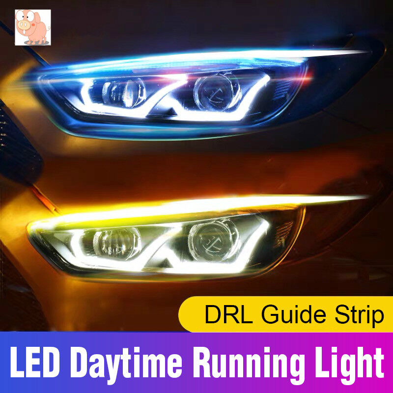 2X45ซม.Ultrafine รถยนต์ DRL LED กลางวันไฟเดย์ไลท์สีขาวไฟเลี้ยวสีเหลืองแถบนำทางสำหรับชุดไฟหน้า Drop Shipping