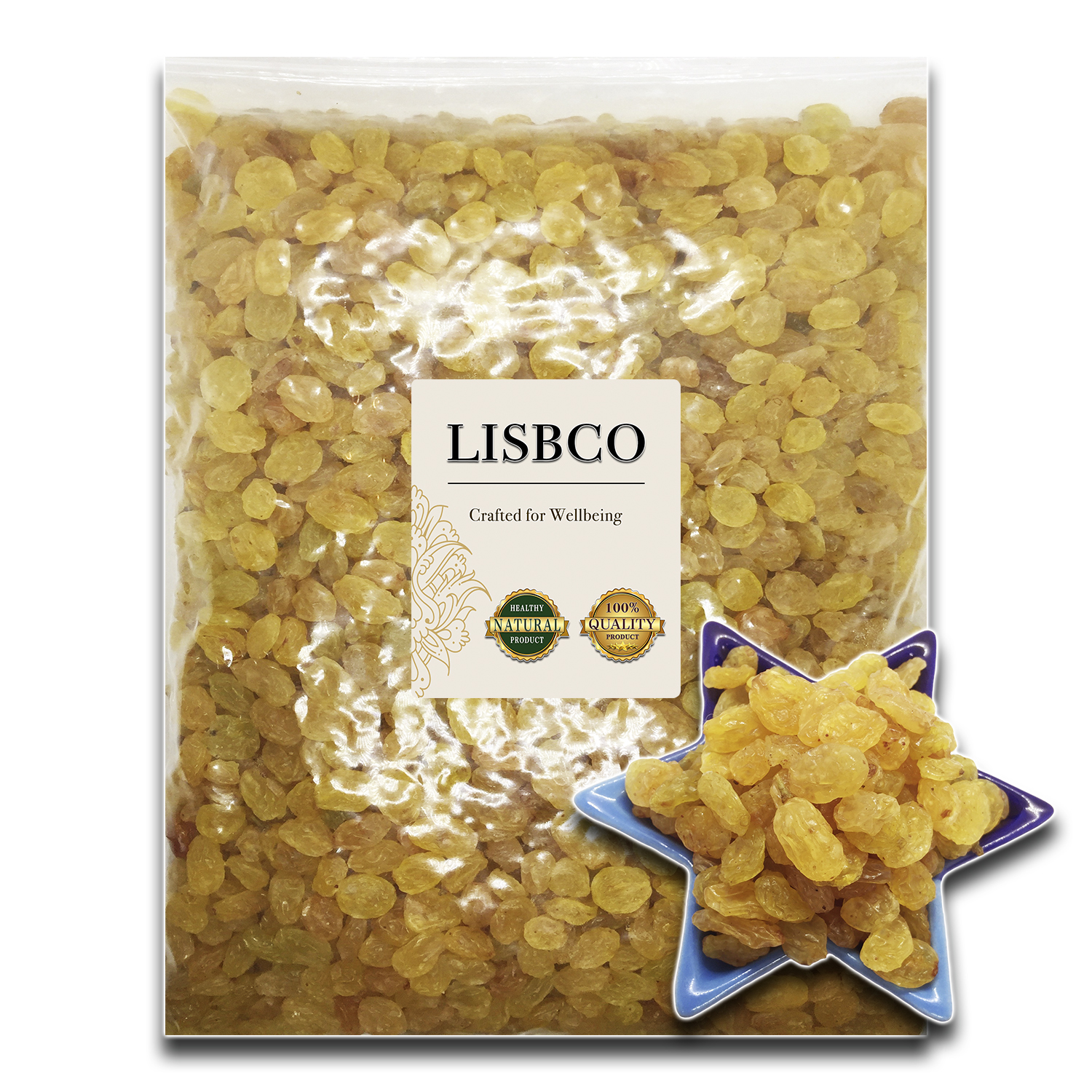 Golden Raisins 1kg Grade AA+ Ready To Eat Quality Products Raisins Imported Sugar Free Fresh and Clean Suitable for baking ราคา 126 บาท*ส่งฟรี