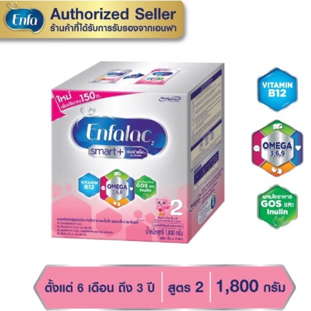 (มีคูปองส่งฟรี) 《นมผง》ENFALAC เอนฟาแลค นมผงสำหรับเด็กช่วงวัยที่ 2 สมาร์ทพลัสขนาด 1800 กรัม 1 กล่อง