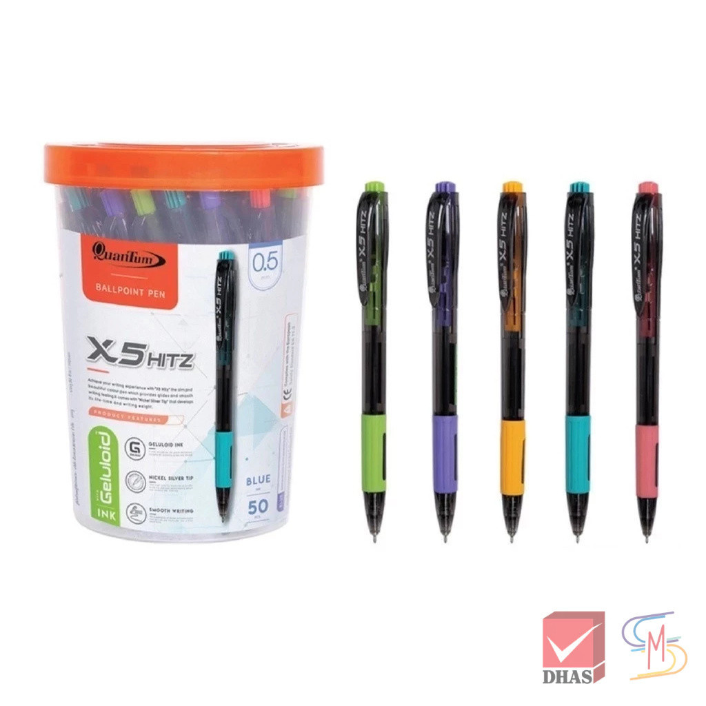 Quantum ควันตั้ม ปากกา ปากกาน้ำเงิน ปากกาโหล ปากกาลูกลื่น เจลลูลอยด์ X5 Hitz น้ำเงิน 0.5 จำนวน 50 ด้าม