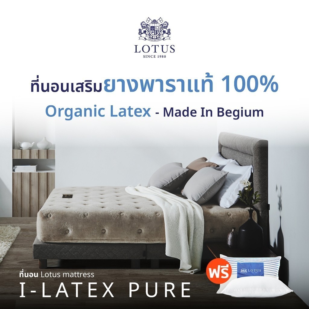 LOTUS ที่นอนโฟมยางพารา (สเปคนุ่มแน่น) รุ่น I-Latex Pure หนา 12 นิ้ว ฟรี หมอนหนุนสุขภาพ ส่งฟรี ราคา 49,990 บาท*ส่งฟรี