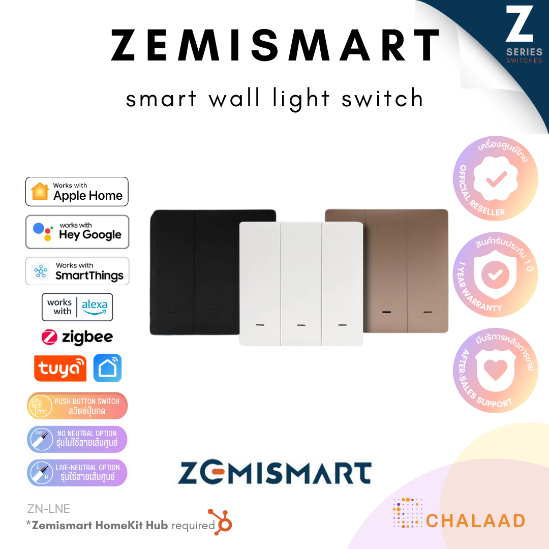 Zemismart Smart Wall Light Switch push button style European Size, App Control, Voice command, supports Apple HomeKit Tuya Smart Life Google Alexa ราคา 699 บาท*ส่งฟรี